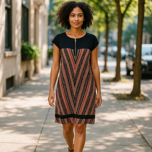 Dex Black and Red Patterned Boho Dress Size 2X - Picture 1 of 5